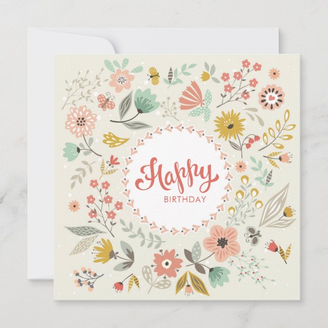 Modern Floral Happy Birthday Card (Front)