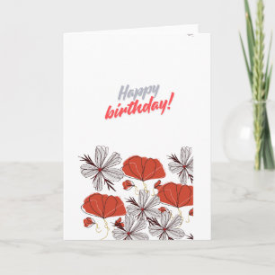 Modern Floral Happy Birthday Card - Red Poppy Flor