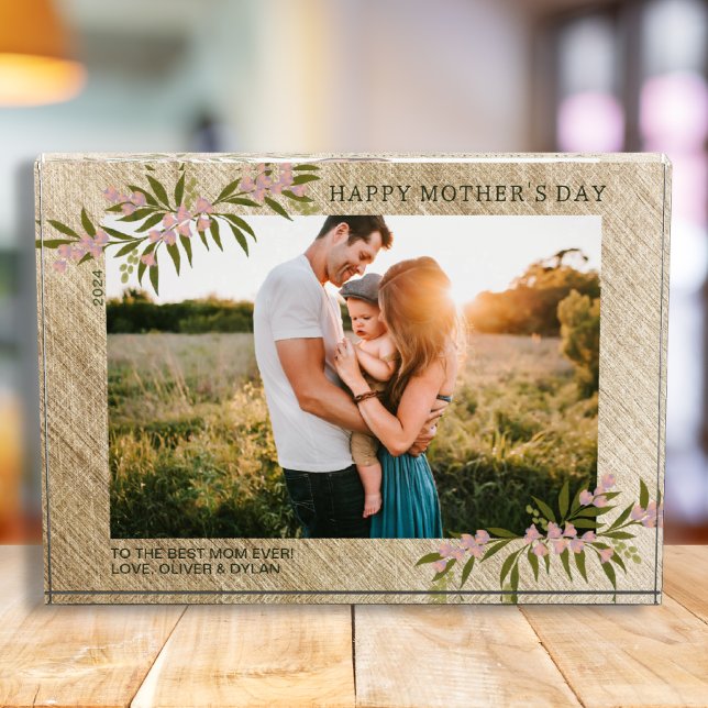 Modern Floral Happy Mother's Day Elegant New Mum Photo Block (Creator Uploaded)