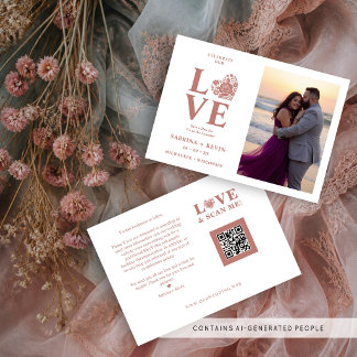 Modern Floral Heart Photo Wedding Script TLW26 Save The Date