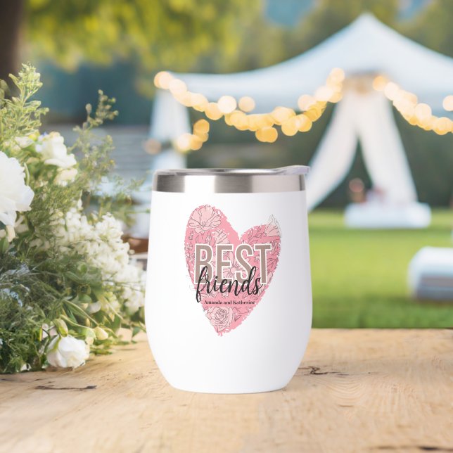 Modern Floral Heart  Thermal Wine Tumbler (Wedding)