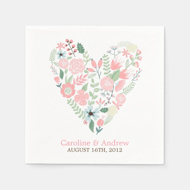 Modern Floral Heart Wedding Napkin (Front)