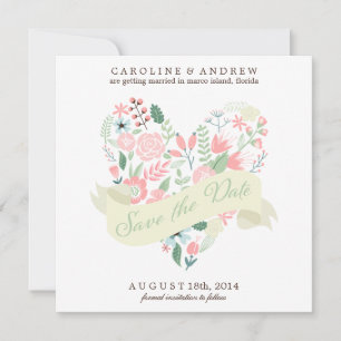 Modern Floral Heart Wedding Save the Date