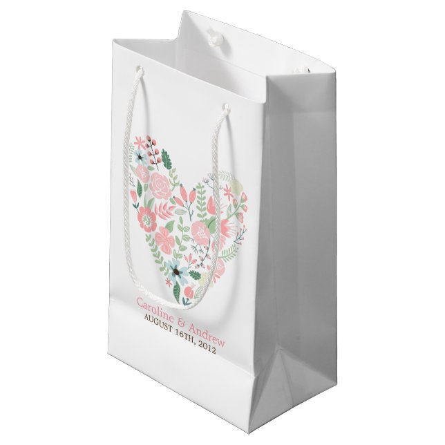 Modern Floral Heart Wedding Small Gift Bag (Front Angled)