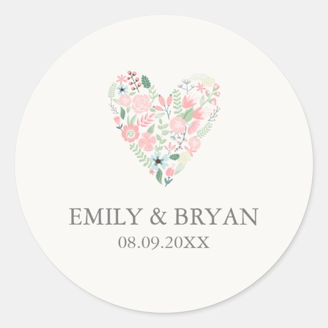 Modern Floral Heart Wedding Sticker (Front)
