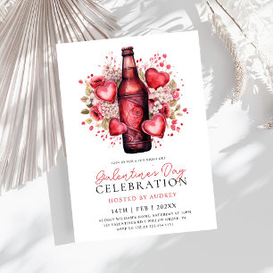 Modern Floral Hearts Beer Galentine's Day Party Invitation