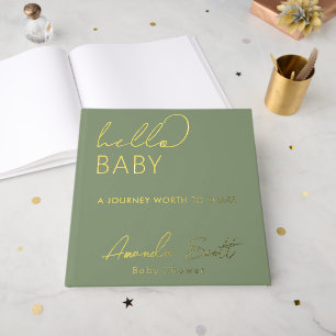 Modern Floral Hello Baby  Sage Green Baby Shower  Guest Book
