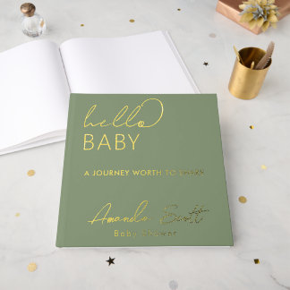 Modern Floral Hello Baby  Sage Green Baby Shower  Guest Book