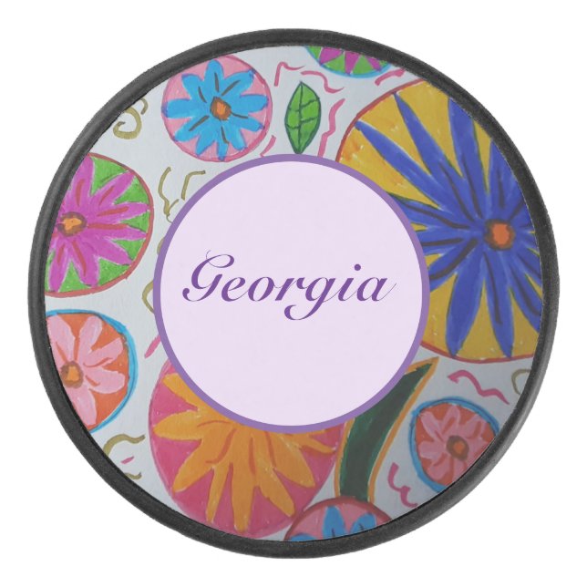 Modern Floral  Hockey Puck (Front)