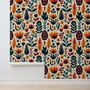 Modern Floral Illustration with Bold Colours Wallpaper