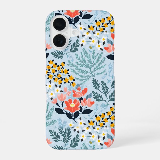 Modern Floral in Blue iPhone 16 Case (Back)