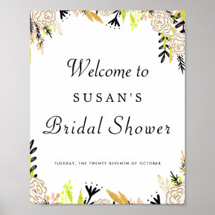 Modern Floral Ink Bridal Shower Sign