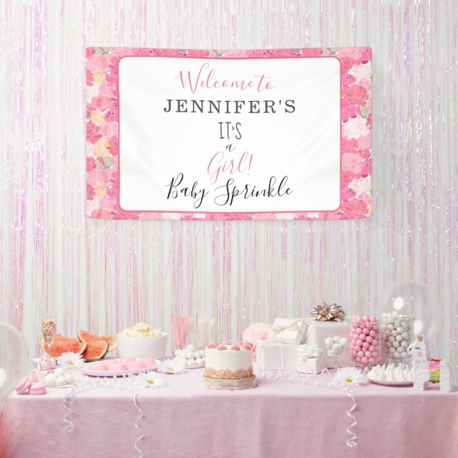 Modern Floral It's a Girl! Baby Sprinkle Welcome Banner (Party)