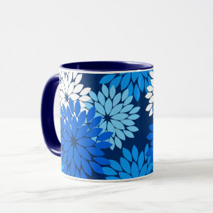 Modern Floral Kimono Print, Blue, Aqua & Navy Mug