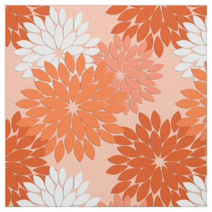 Modern Floral Kimono Print, Coral Orange on Peach Fabric