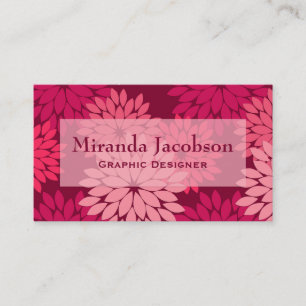 Modern Floral Kimono Print, Coral Pink & Burgundy Business Card