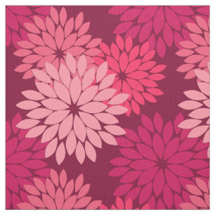 Modern Floral Kimono Print, Coral Pink & Burgundy Fabric