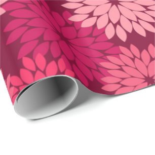 Modern Floral Kimono Print, Coral Pink & Burgundy Wrapping Paper