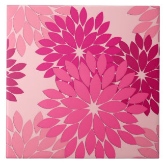 Modern Floral Kimono Print, Coral Pink Ceramic Tile