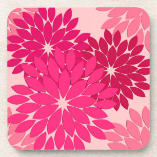 Modern Floral Kimono Print, Coral Pink Coaster