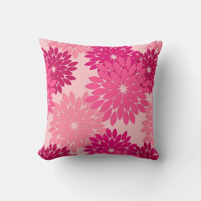 Modern Floral Kimono Print, Coral Pink Cushion (Front)
