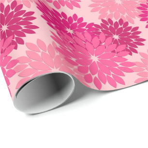 Modern Floral Kimono Print, Coral Pink Wrapping Paper