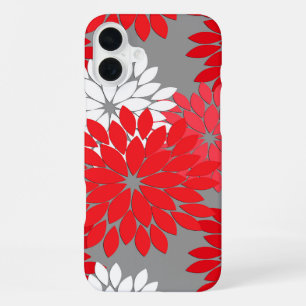 Modern Floral Kimono Print, Coral Red and Grey iPhone Case