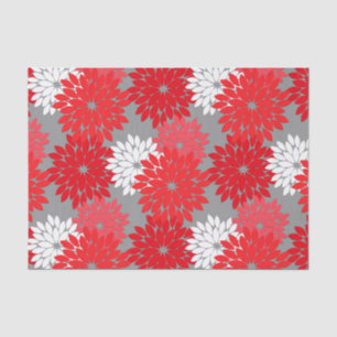 Modern Floral Kimono Print, Coral Red and Grey Tissue Paper