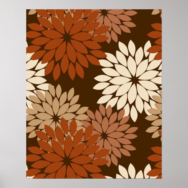 Modern Floral Kimono Print, Dark Brown and Tan Poster (Front)