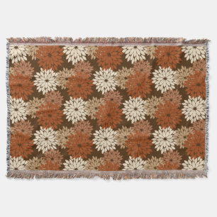 Modern Floral Kimono Print, Dark Brown and Tan Throw Blanket