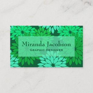 Modern Floral Kimono Print, Emerald and Jade Green Business Card