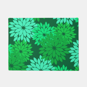 Modern Floral Kimono Print, Emerald and Jade Green Doormat