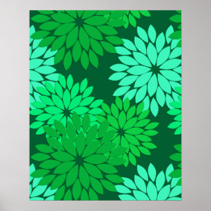 Modern Floral Kimono Print, Emerald and Jade Green Poster