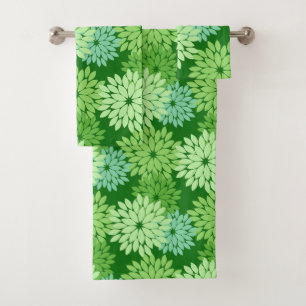 Modern Floral Kimono Print, Lime Green Bath Towel Set