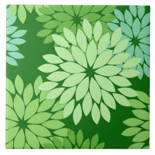 Modern Floral Kimono Print, Lime Green Ceramic Tile