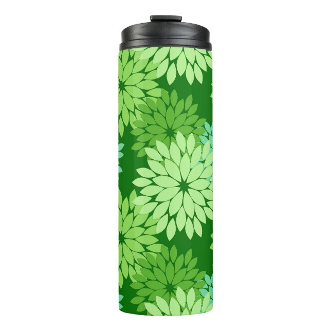 Modern Floral Kimono Print, Lime Green Thermal Tumbler (Front)