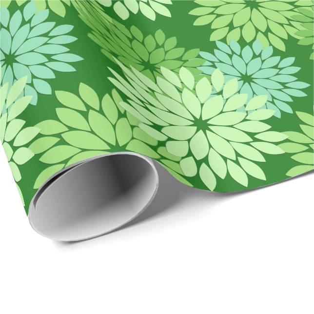 Modern Floral Kimono Print, Lime Green Wrapping Paper (Roll Corner)
