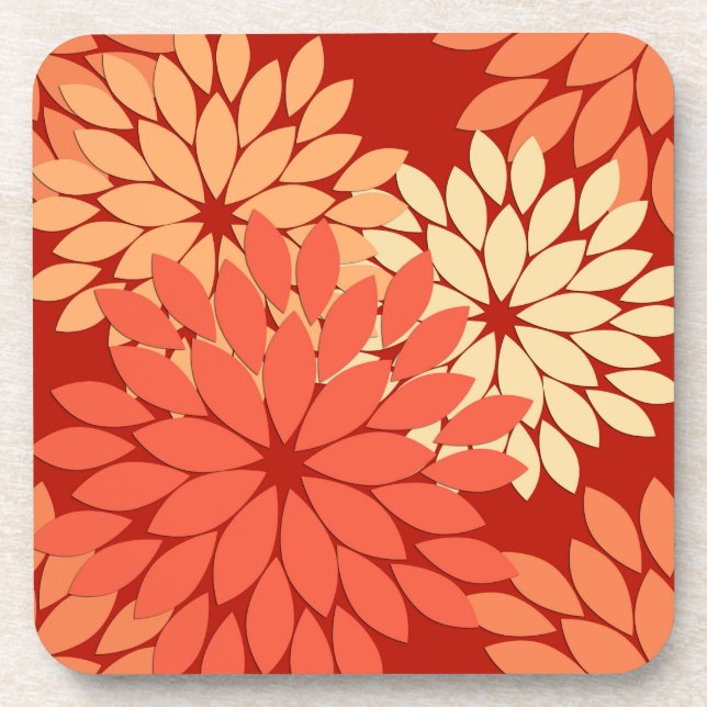 Modern Floral Kimono Print, Mandarin Orange  Coaster (Front)