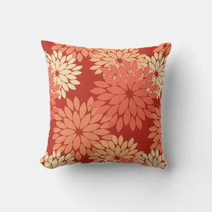 Modern Floral Kimono Print, Mandarin Orange Cushion