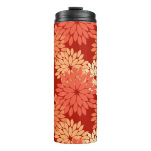 Modern Floral Kimono Print, Mandarin Orange  Thermal Tumbler