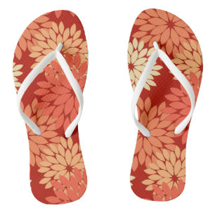 Modern Floral Kimono Print, Mandarin Orange Thongs