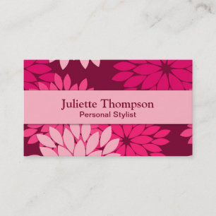 Modern Floral Kimono Print, Pink and Burgundy Business Card