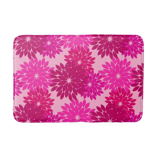 Modern Floral Kimono Print, Pink, Fuchsia and Wine Bath Mat (Front)