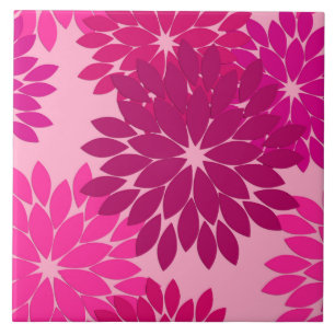 Modern Floral Kimono Print, Pink, Fuchsia and Wine Ceramic Tile