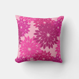 Modern Floral Kimono Print, Pink, Fuchsia and Wine Cushion