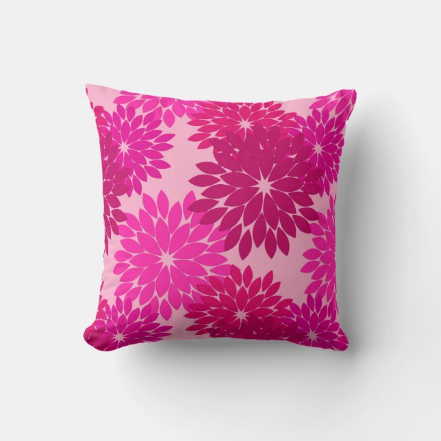 Modern Floral Kimono Print, Pink, Fuchsia and Wine Cushion (Front)