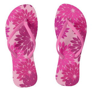 Modern Floral Kimono Print, Pink, Fuchsia and Wine Thongs