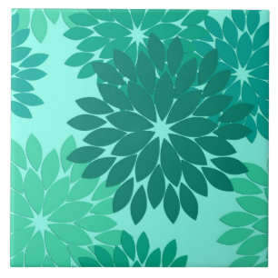 Modern Floral Kimono Print, Turquoise, Teal & Aqua Ceramic Tile