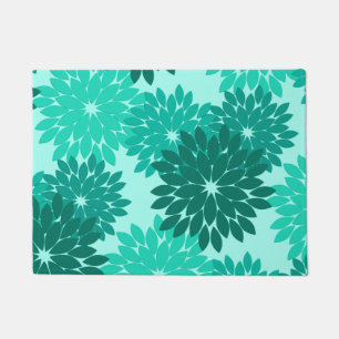 Modern Floral Kimono Print, Turquoise, Teal & Aqua Doormat