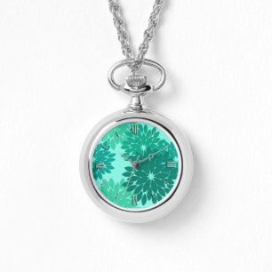Modern Floral Kimono Print, Turquoise, Teal & Aqua Watch